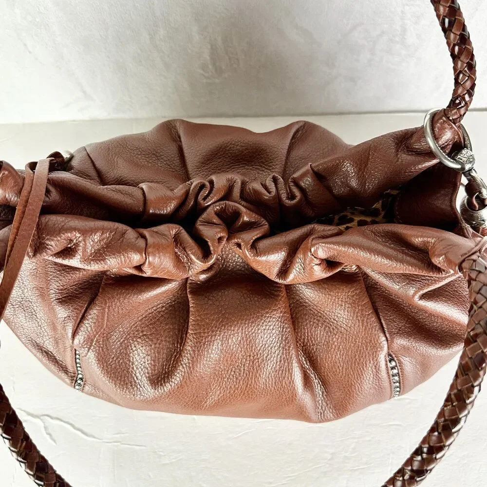 Brighton Femme Fatal Gretta Garbo Studded Shoulder Bag Hobo Brown Tassel Leather